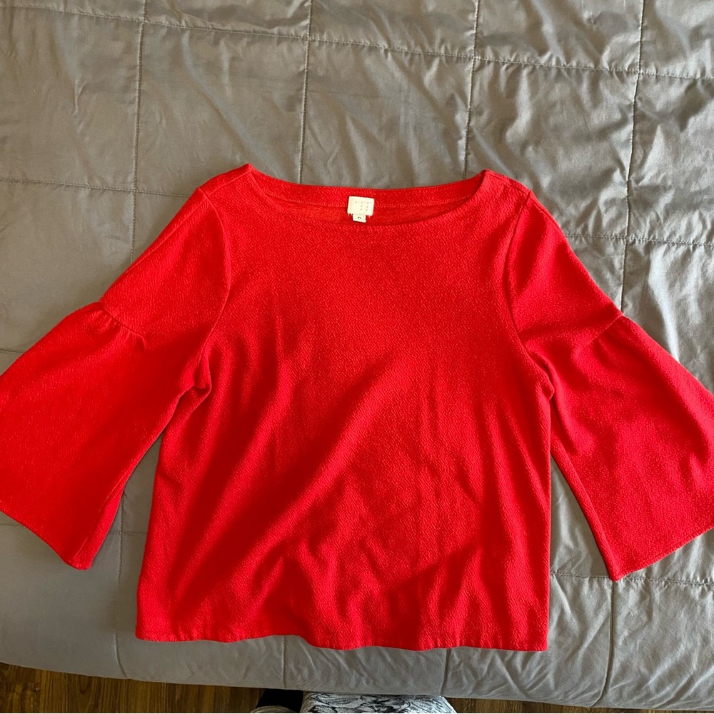 A New Day Women’s XL Red Bell 3/4 Sleeve Peplum Shirt Valentine’s Christmas - Picture 3 of 8